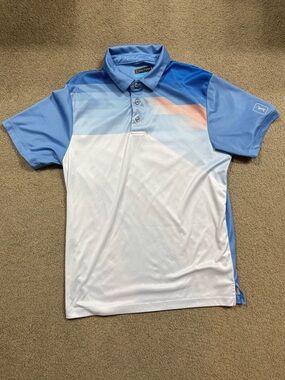 PGA Tour Light Blue, White & Coral Gradient Golf Polo